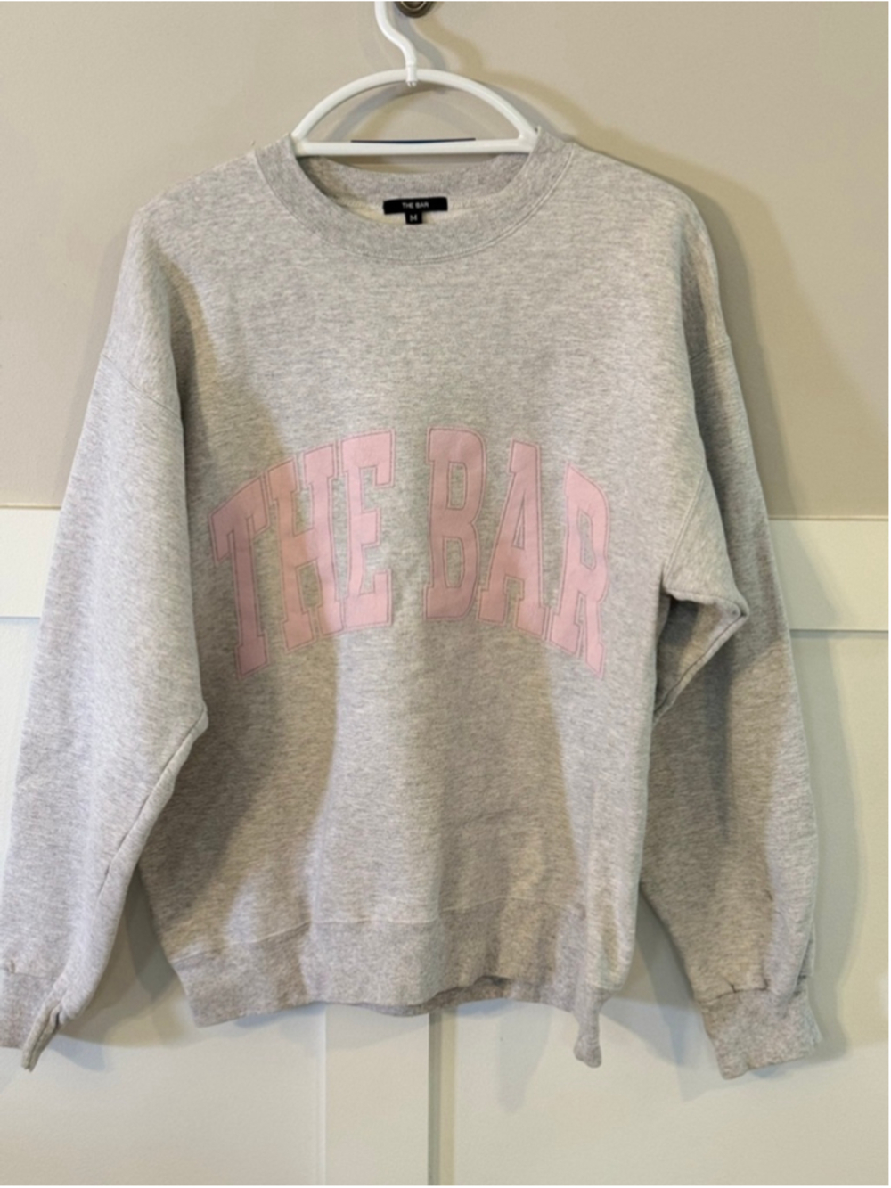 THE BAR Varsity Crewneck Sweatshirt Gray Pink Oversized Medium - Picture 4 of 7